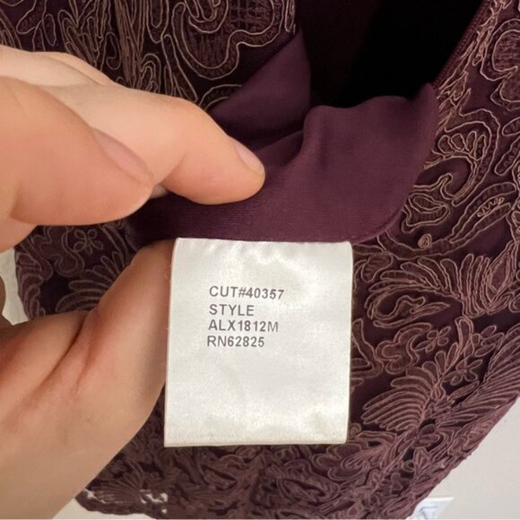 Tadashi Shoji Burgundy Corded Embroidery On Tulle Cap Sleeve Sheath Dress SZ 10 - Picture 7 of 9